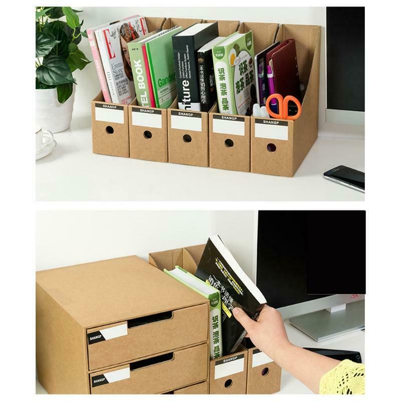 5pcs Office Document File Storage Box Kraft Magazine File Holders with Labels