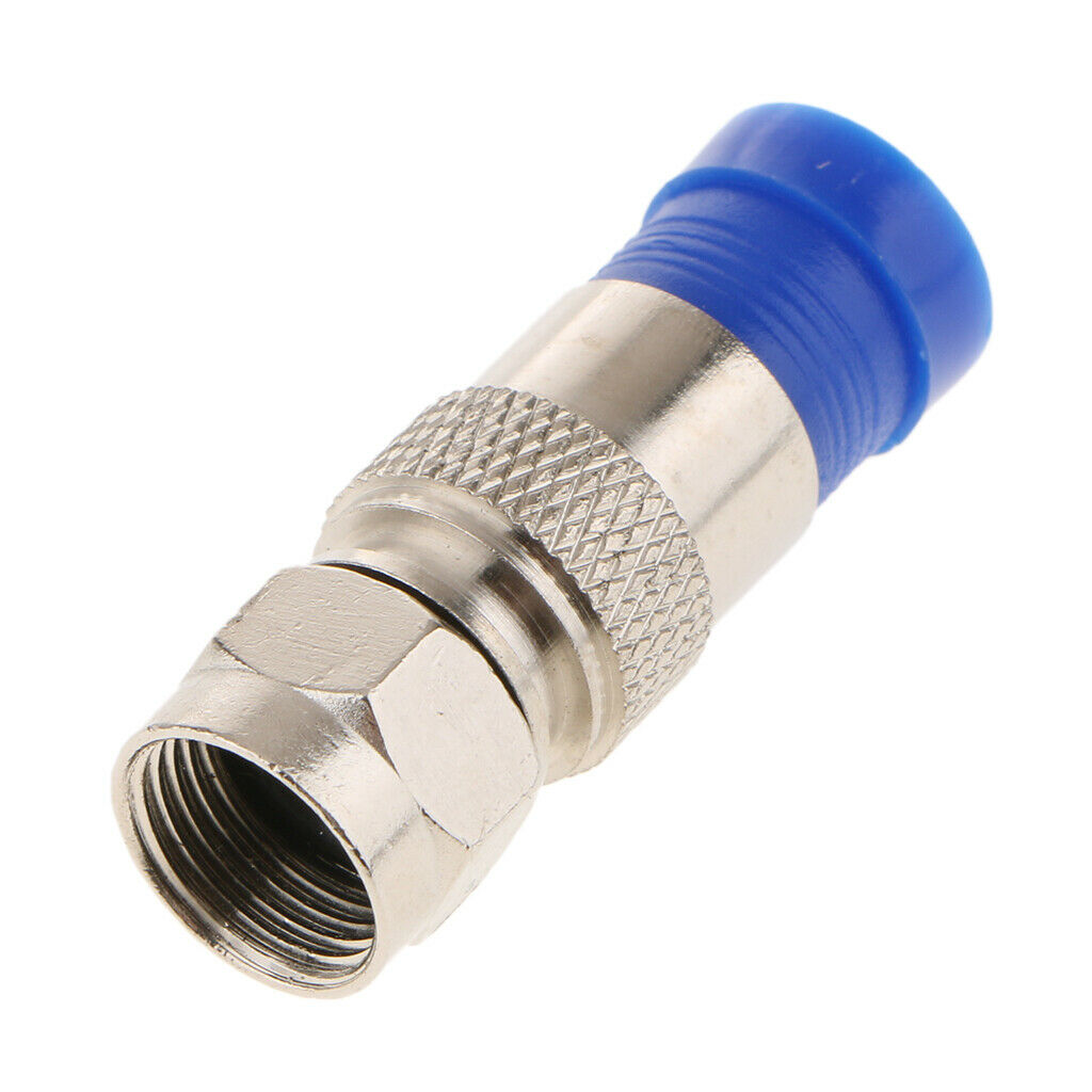 10Pcs RG6 Quad Shield Coaxial F Connector Adapter Compression Fittings Blue