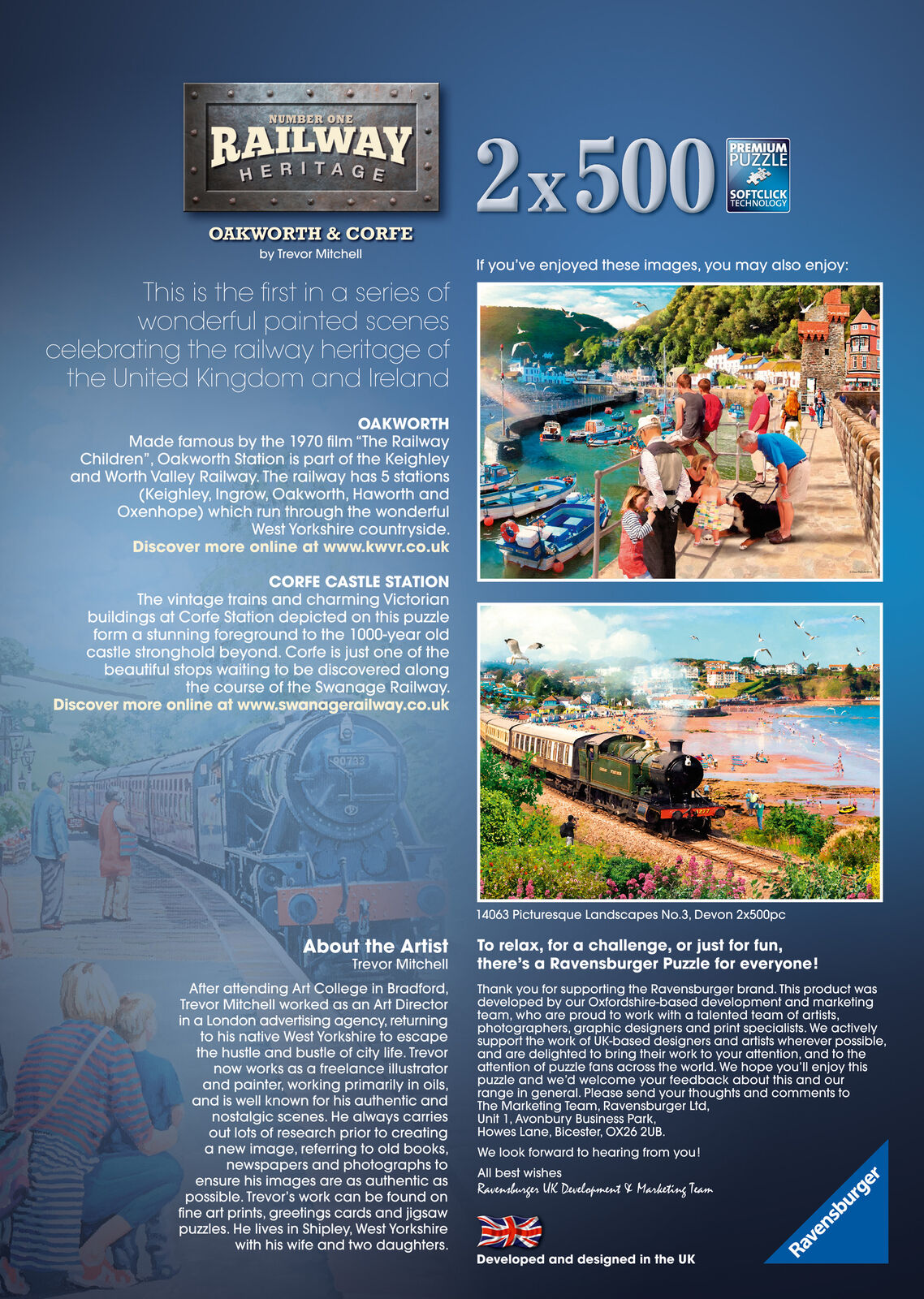 14061 Ravensburger Railway Heritage No 1 Jigsaw Puzzle 2x 500pc Age 10+ Years