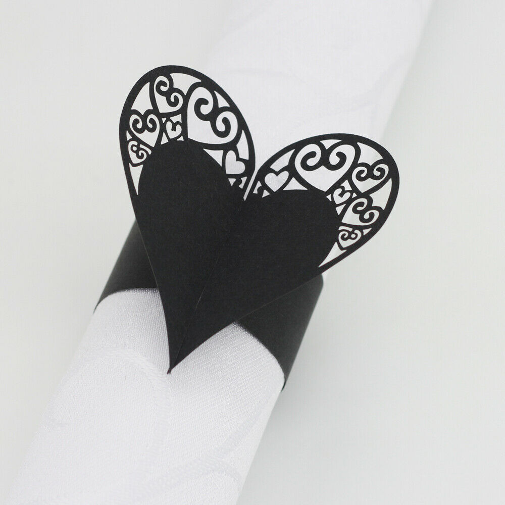 50x Paper Hollow Cut Napkin   Holder Wedding Xmas Party Table Decor Black