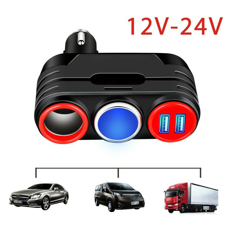 Dual USB 12V-24V Car Charger Adapter Fast Charge Cigarette Lighter Mounting 120W
