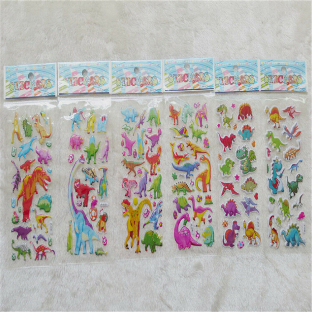 5 Sheets Cute Dinosaur Bubble PVC Stickers Cartoon Kids Classic Toys Stick.l8