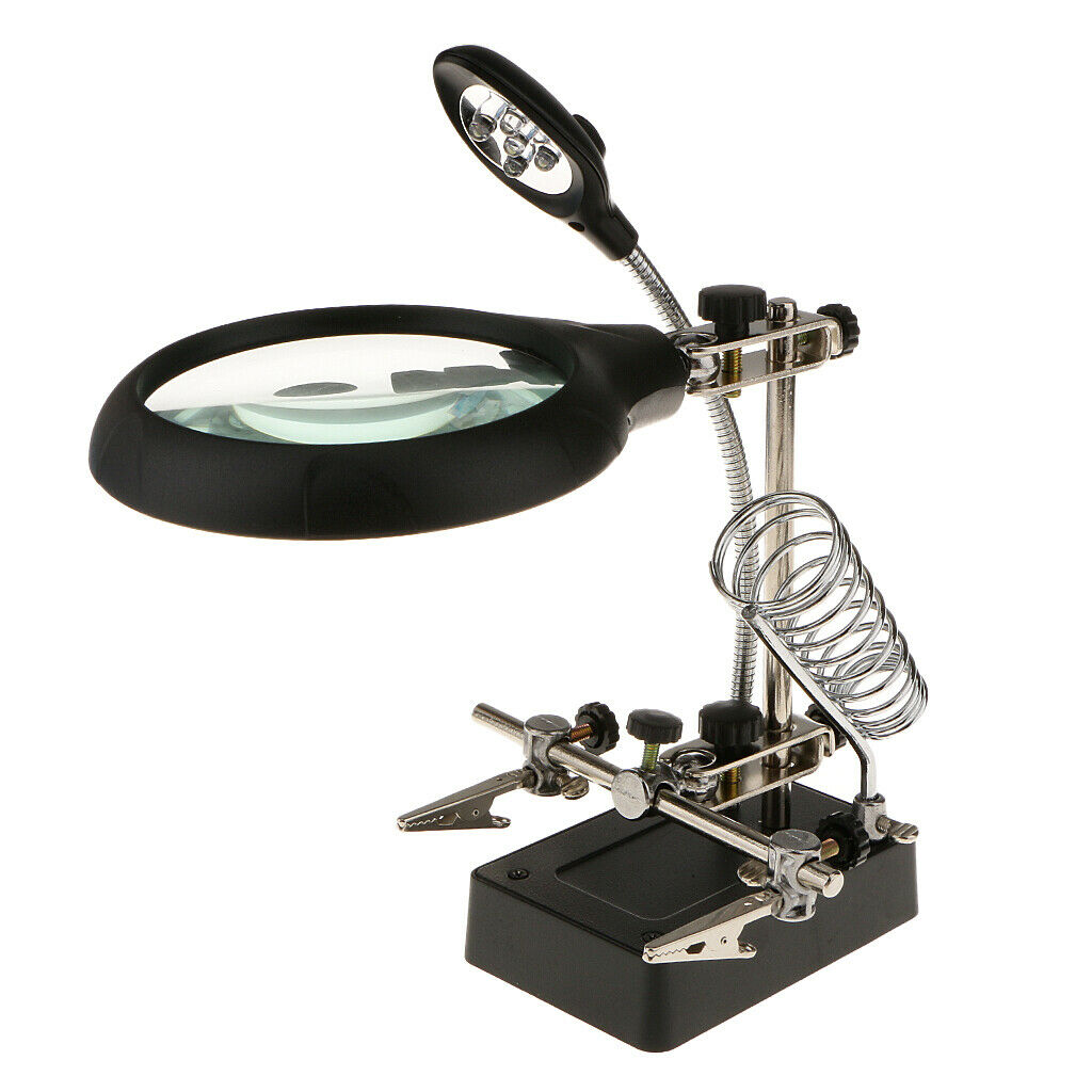 LED Magnifier Magnifying Glass with Clamp and Clips for Repair, Modeling