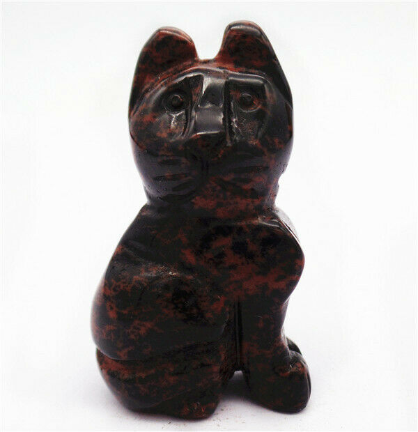 48x29x19mm Natural Mahogany Obsidian Carved Cat Decoration Statue Decor HH7968