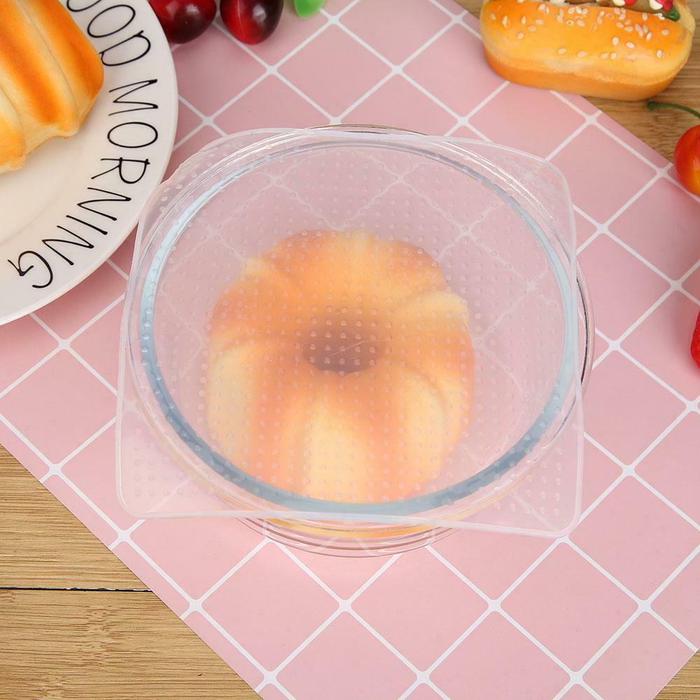4pcs Multi-function Silicone Stretch Cling Film Saran Wrap Seal Bowl Cover @