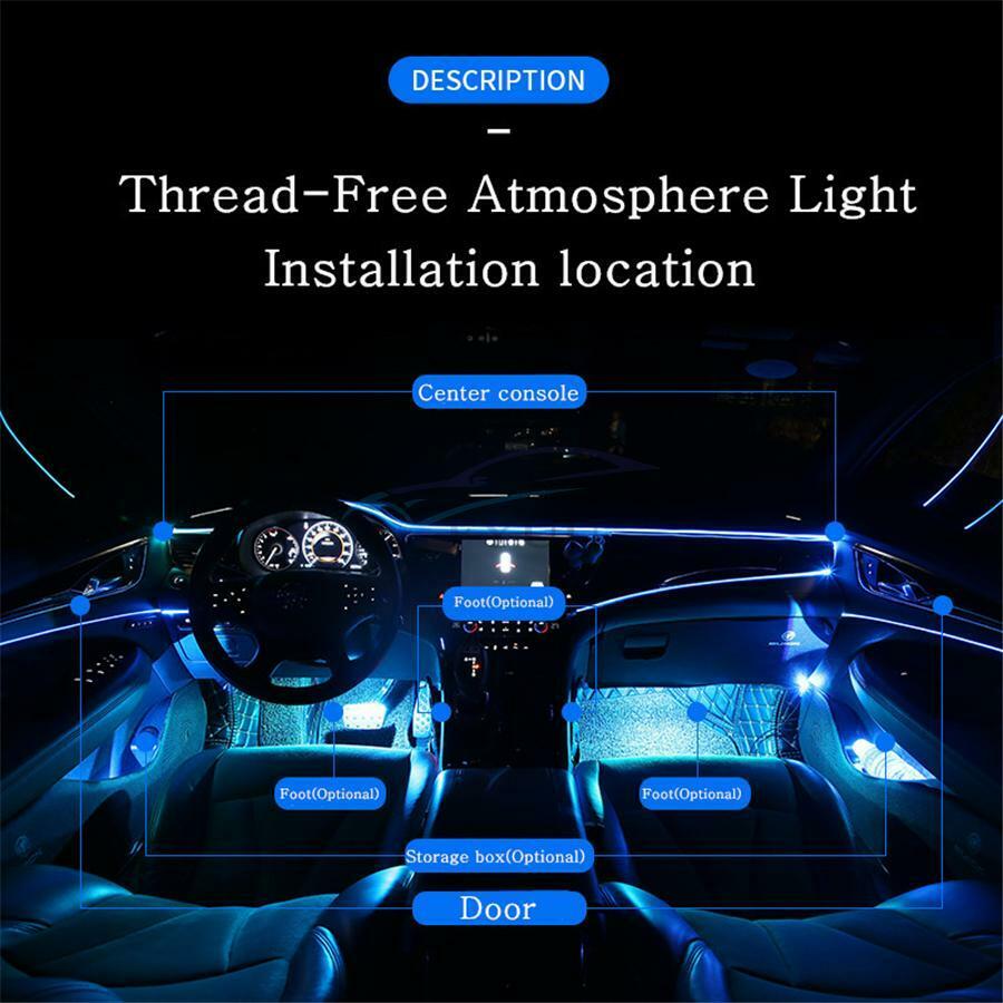 1 Set 64Colors Wireless Car LED Modified Fiber Optic Ambient Light APP Control