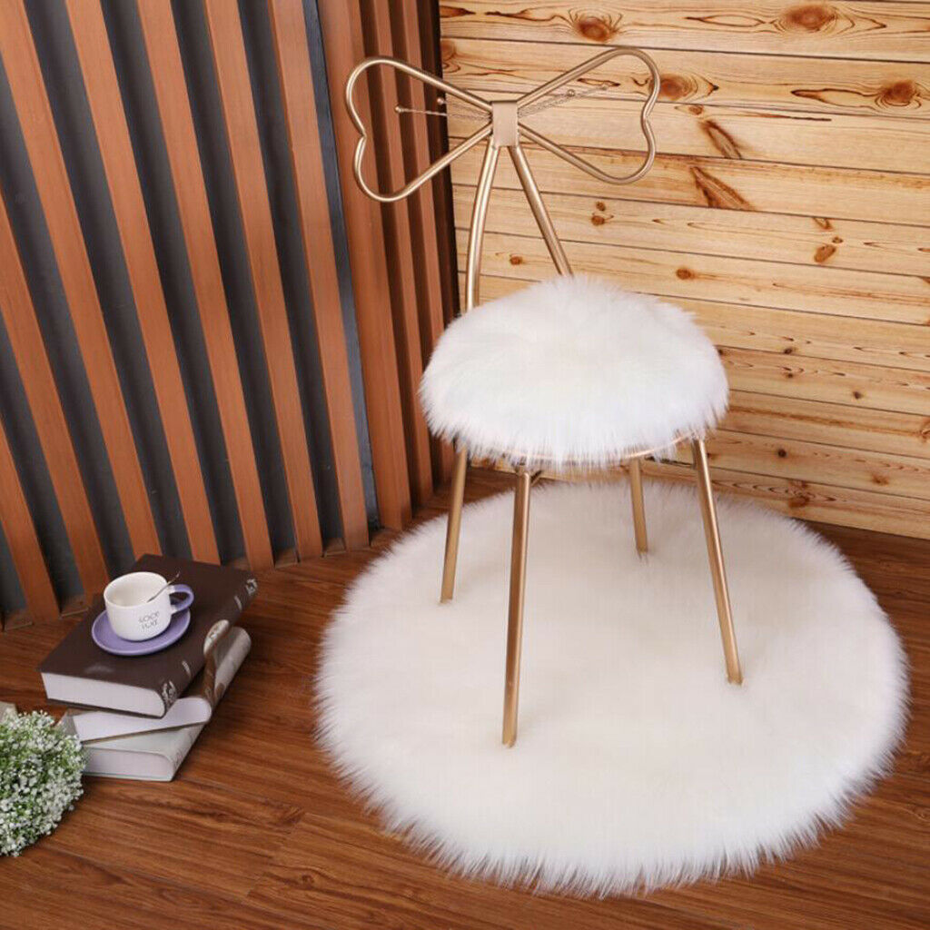 2 pieces fluffy faux fur seat cushion pad artificial sheepskin mat
