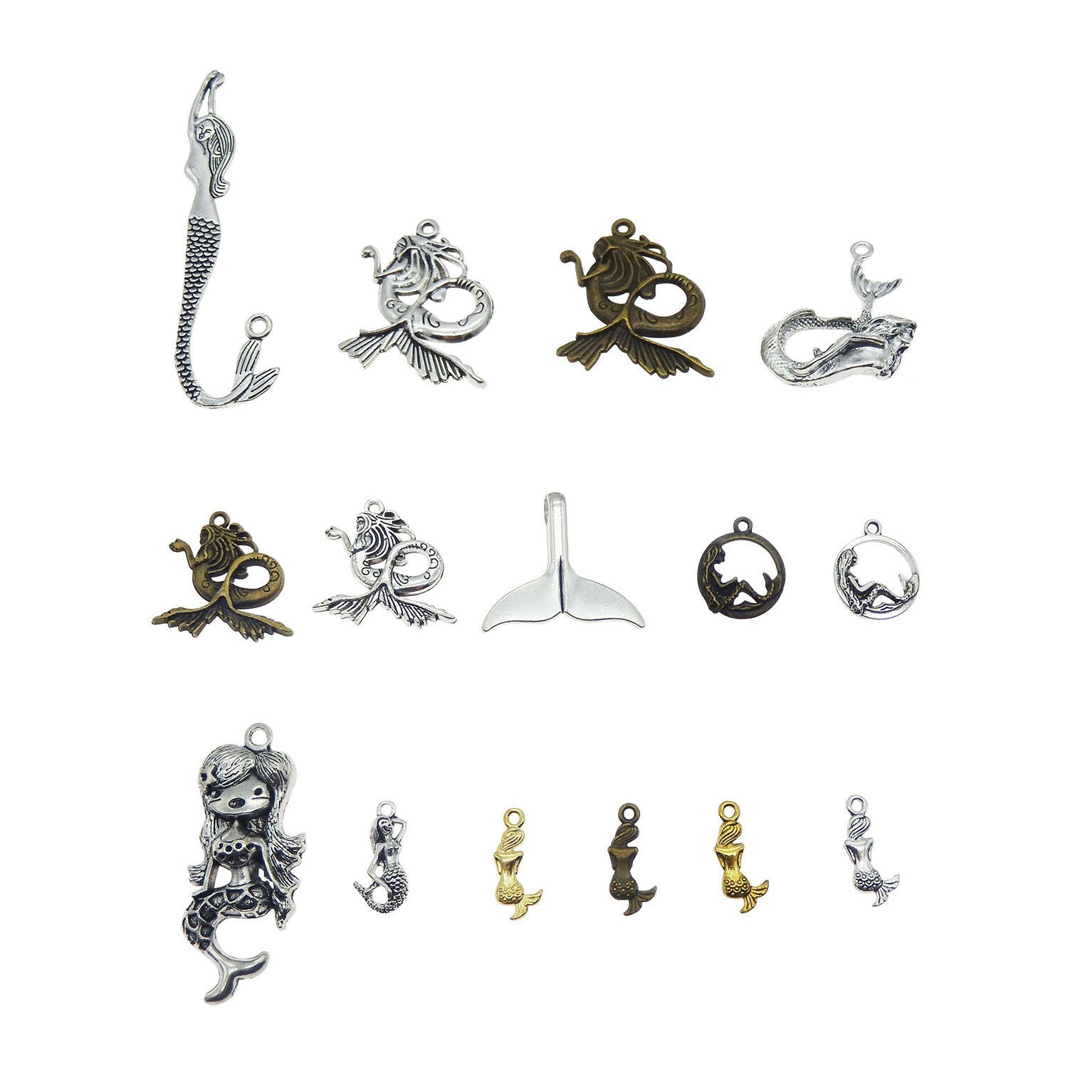 Lot of 10 Mix Metal Alloy Mermaid Charm Necklace Pendant Jewelry Findings DIY