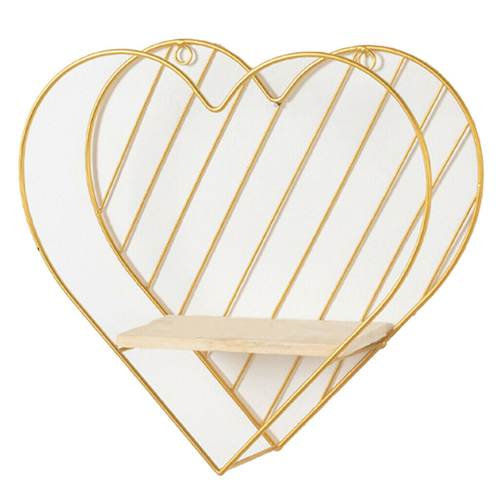 Iron Wall Floating Shelves Bathroom Bedroom Office Decor Golden Heart Shaped