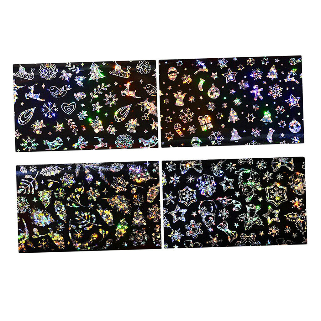Christmas 4 Sheets Attractive Nail Stencil Stickers DIY Decorative Glitter Star