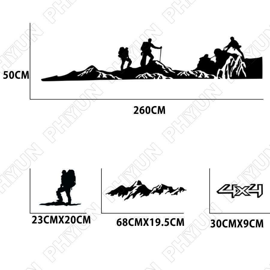 2x Car Truck Body Stickers Decals Black Mountain Peak Style 260 x 50cm Universal