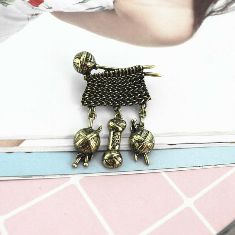 Retro Creative Sweater Knitting Ball Brooch Scarf Pin Women Dangle Jewelry J Pb