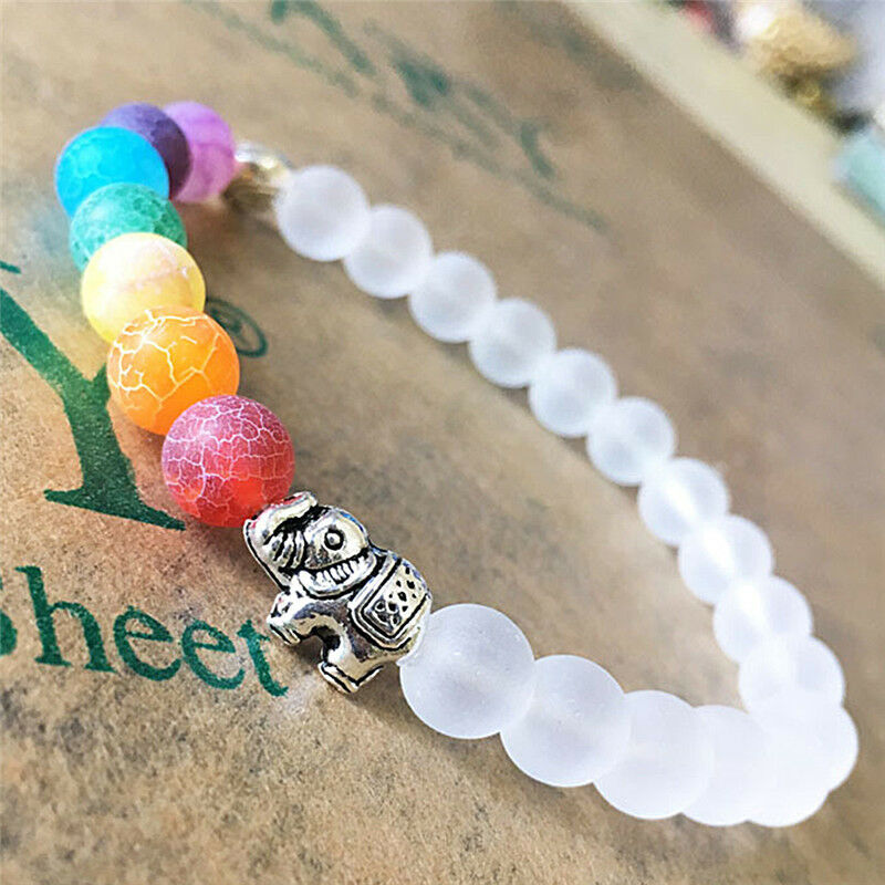 7  Elephant Charm Beaded Bracelet Mala Beads Yoga Energy Bracelet JewelYX.l8