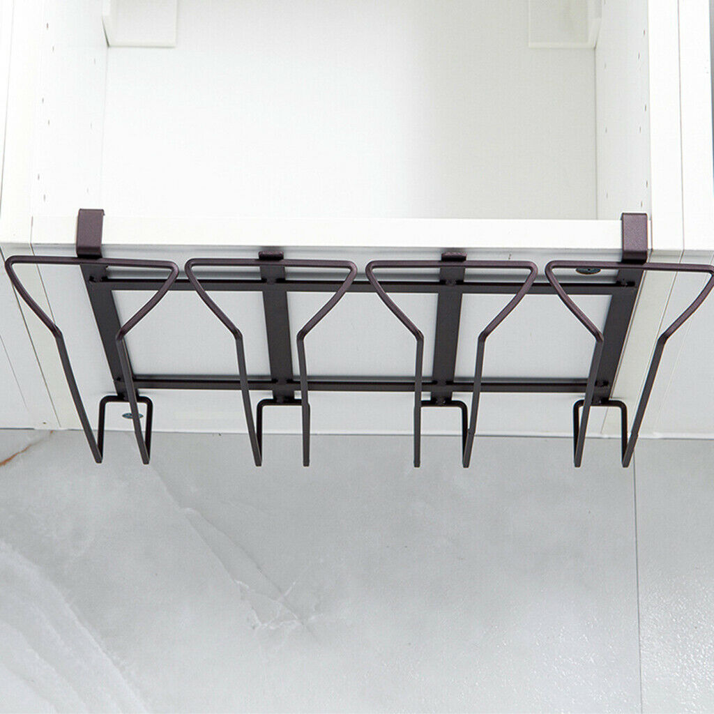 1pc Under Shelf Wine Glass Holder Kitchen Organization Space-Saving Black