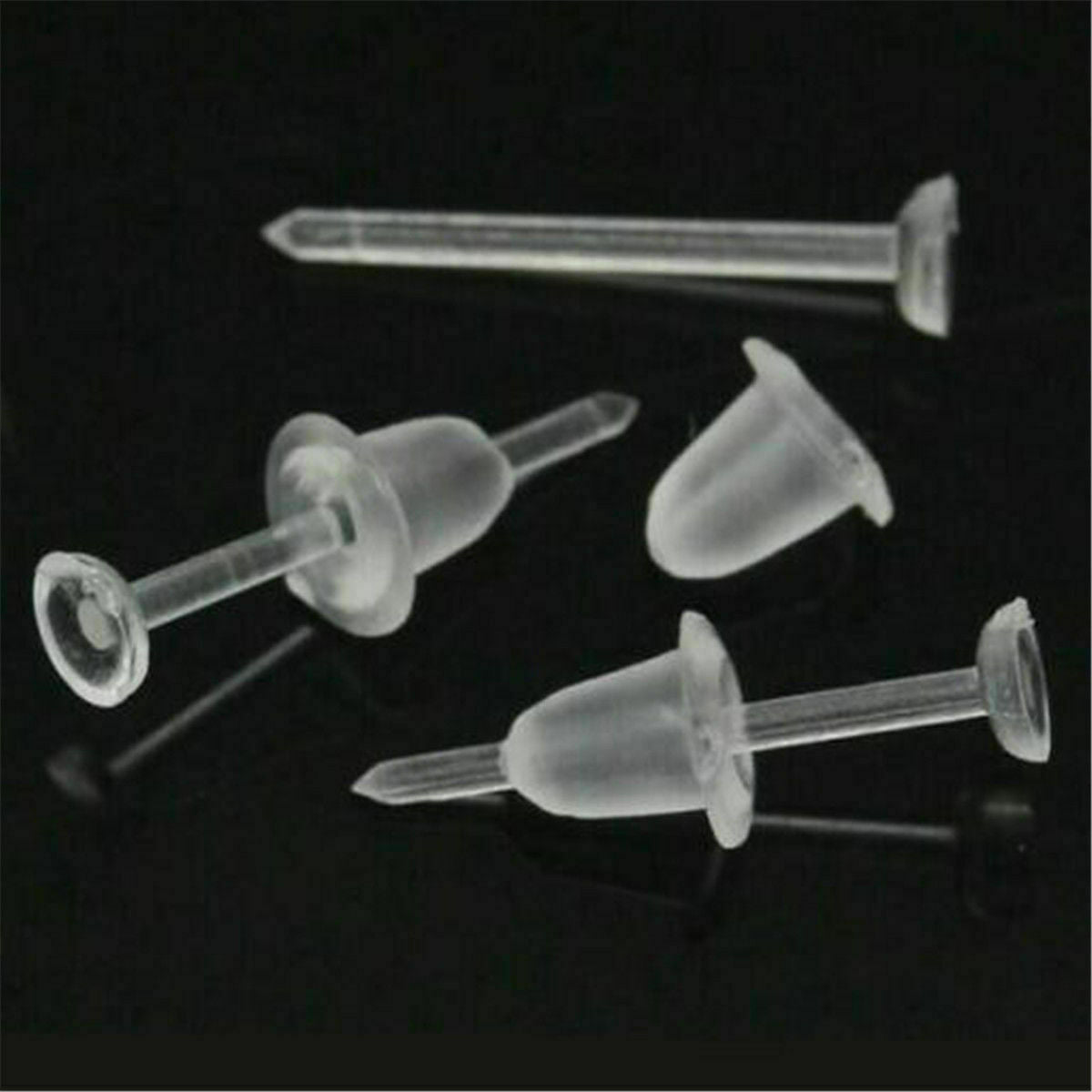 50X Soft Clear Plastic Stem Rubber Anti-Allergy Ear Stud Replacement Earrings
