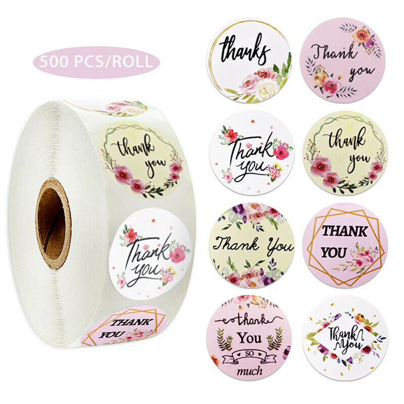 500pcs/roll round floral thank you stickers for package seal labe.l8