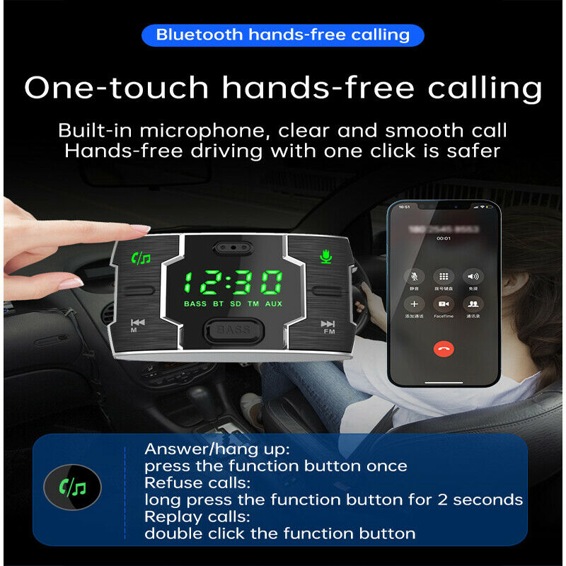 Bluetooth FM Transmitter for Car QC3.0 Radio Adapter Music Player Hands Free USB