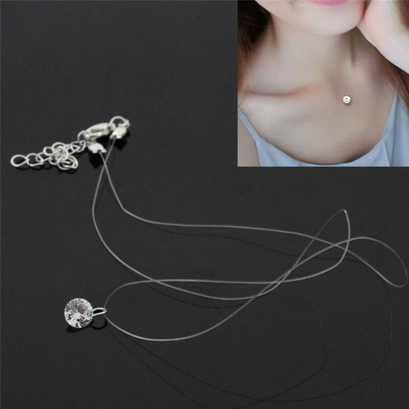 Women Transparent Fishing Line Clavicle Necklace Zircon Pendant Necklace HFU Rf