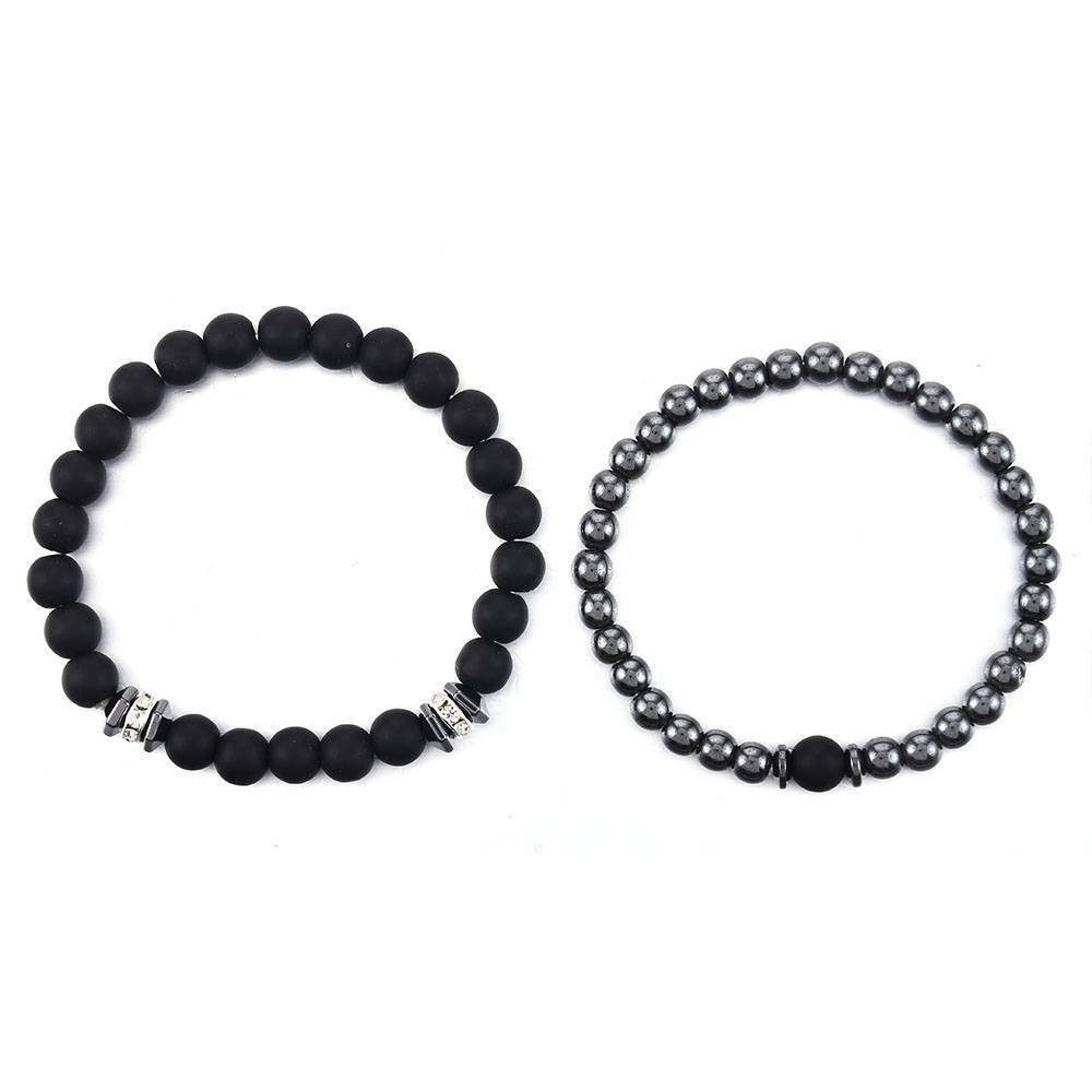 2 Pcs Natural Stone Copper Bead Bracelet Men Matte Lava Volcanic Jewelry Gift