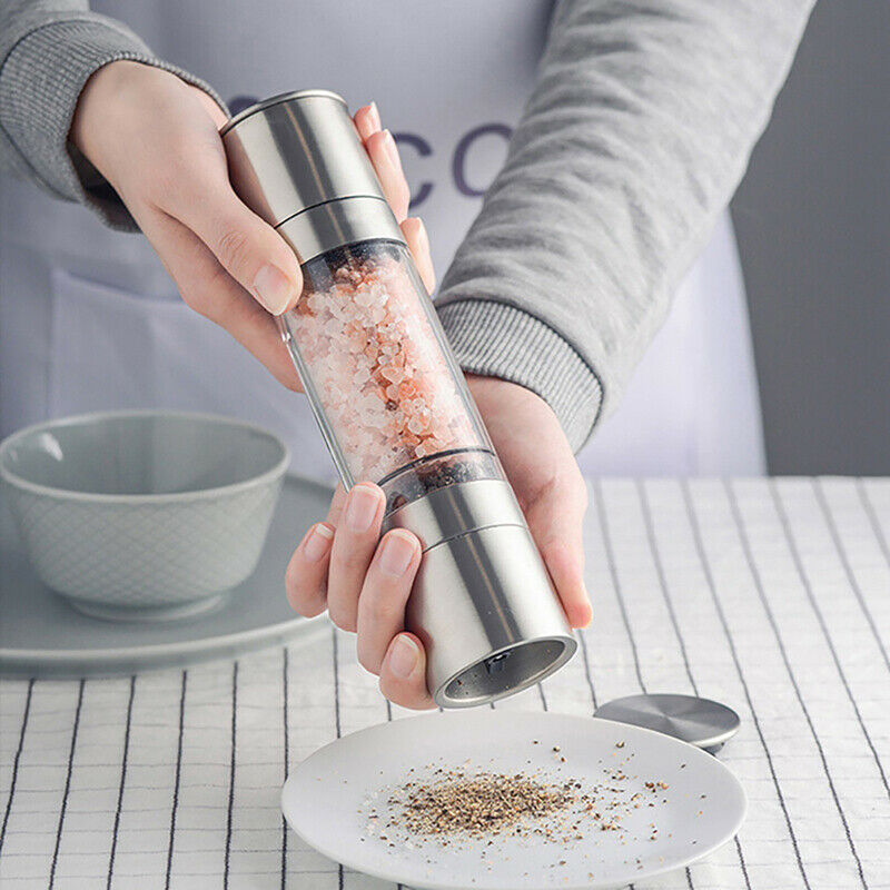 2 In 1 Stainless Steel Durable Salt Pepper Manual Mill Grinder Shaker Refilla DF