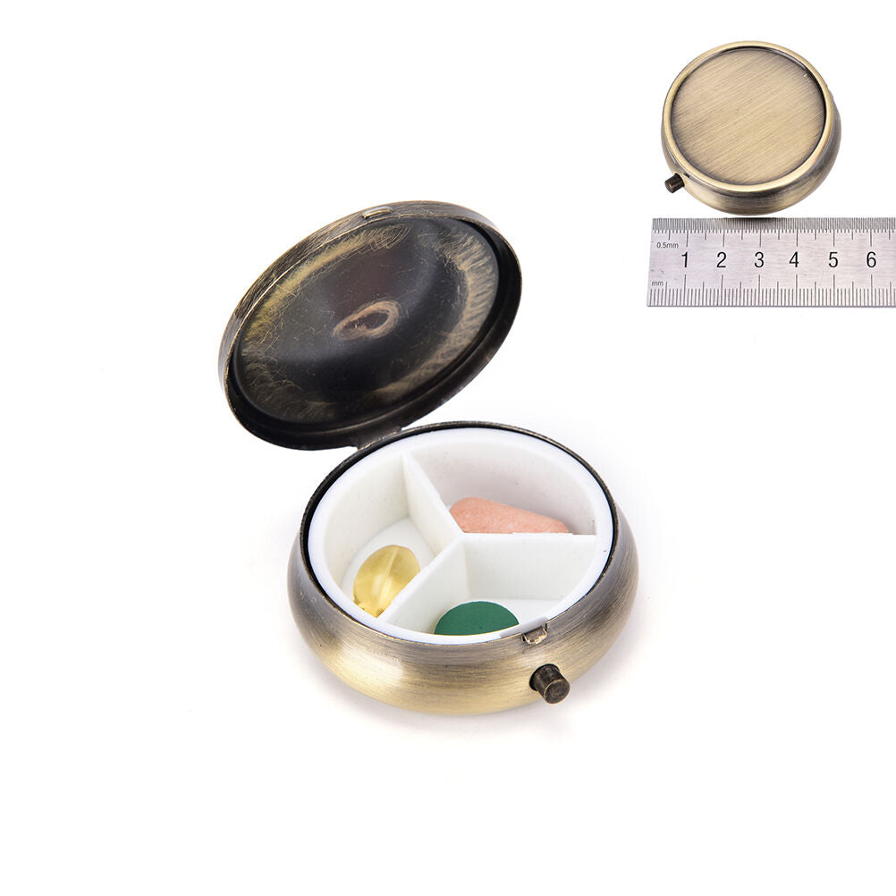 Metal Round Pill Box Medicine Organizer Container Jewellery Case Storage B Lt