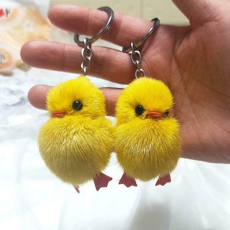 5Pcs Furry Yellow Duck Fluff Soft Chick Keychains Easter Keyring Handbag Jewelry