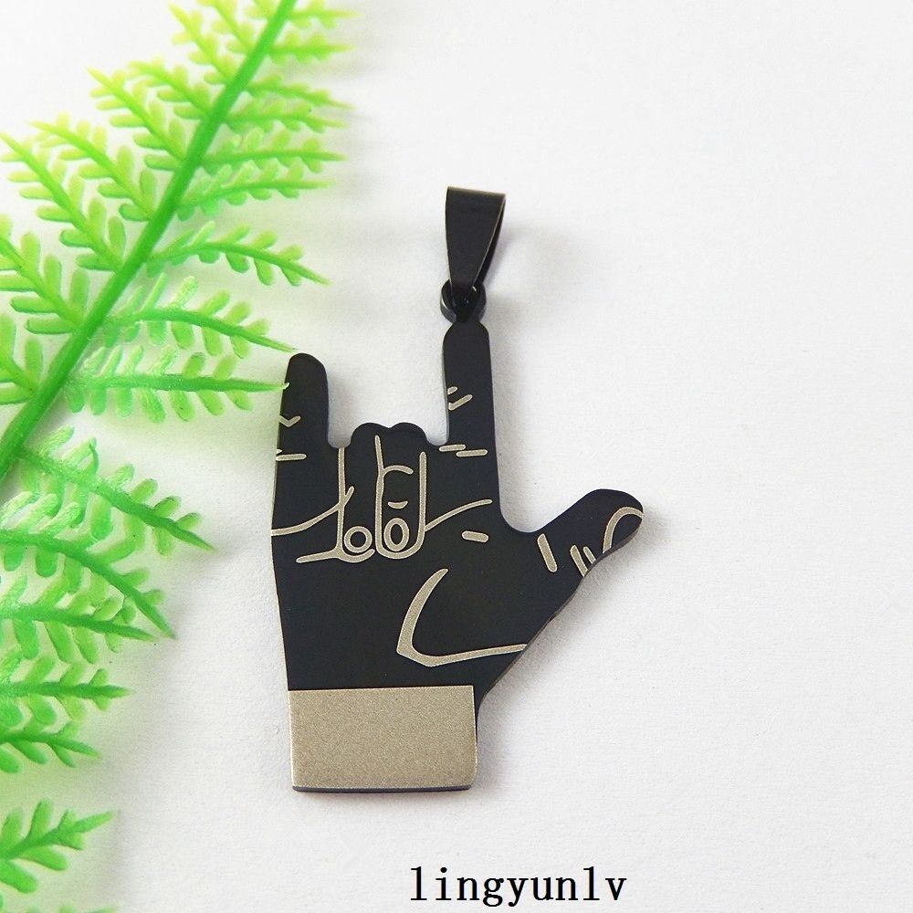 38x26mm Black Metal Love Gesture Charm Pendant Stainless Steel Jewelry Craft 5x