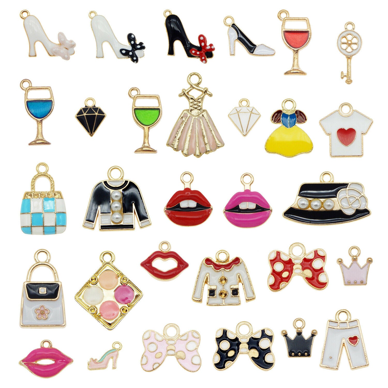 Lot of 25 Dress Up Series Enamel Charms Pendants 1-3cm Alloy Crafts for Women