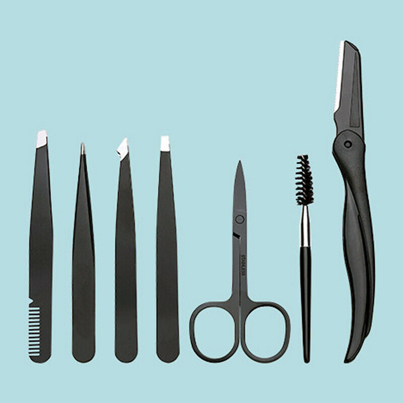 7 Piece Professional Stainless Steel Eyebrow Tweezers Set Hair Slant Tool  JD
