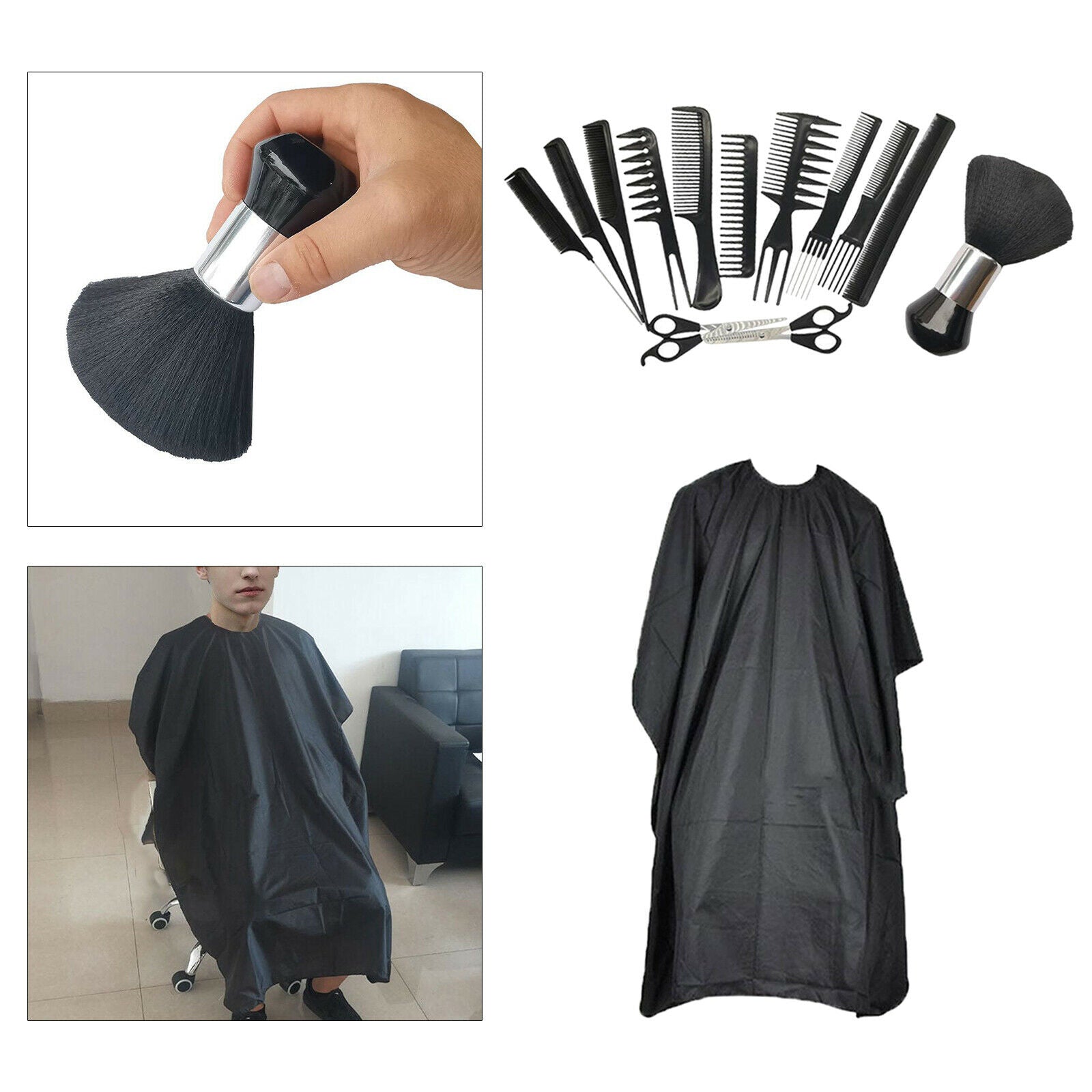 Salon Hairdressing Barber Hair Brush Comb Set Hair Cut Cape Gown Cloth 14pcs
