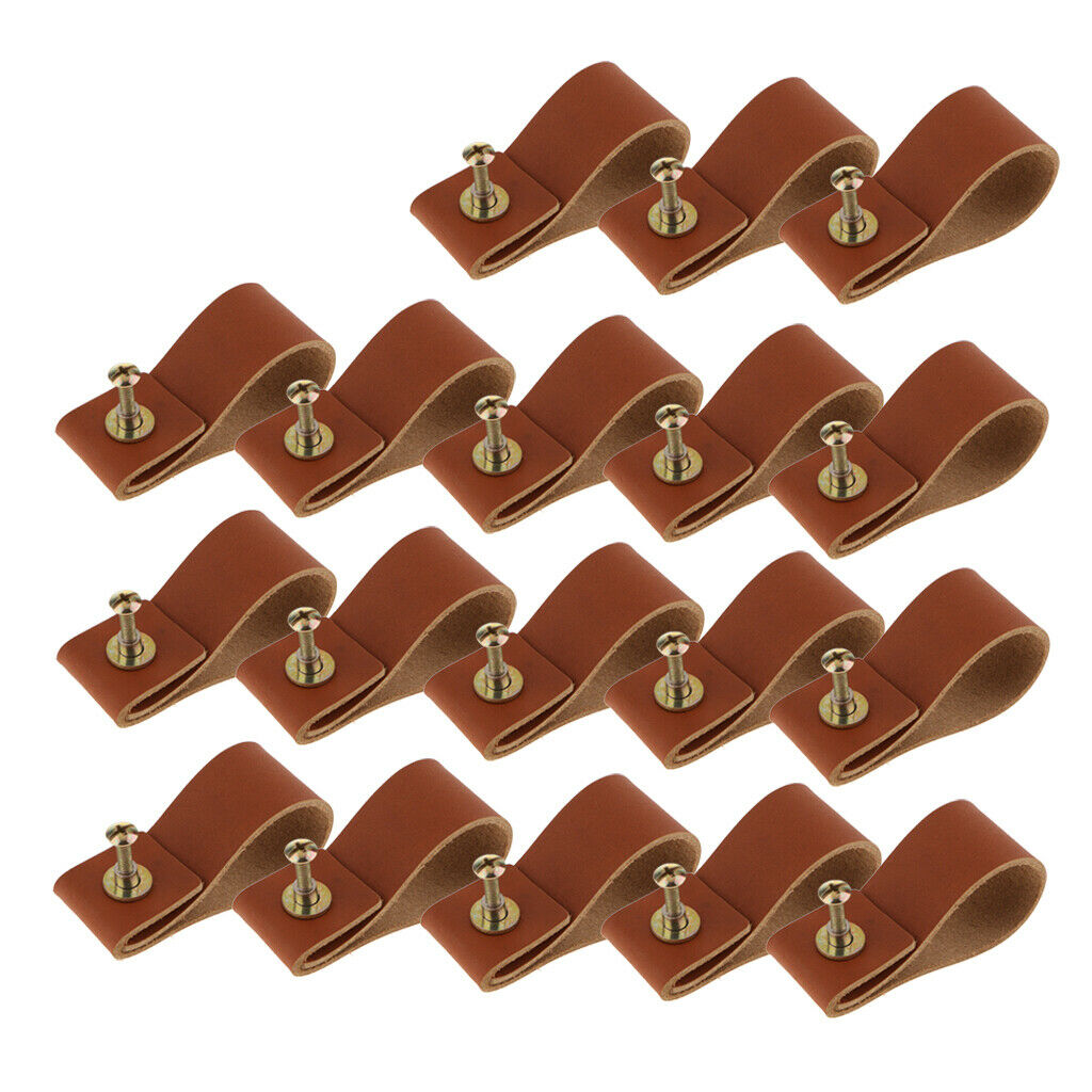 18x Handmade Leather Door Handle Pull Knob for Cabinet Cupboard Light Brown