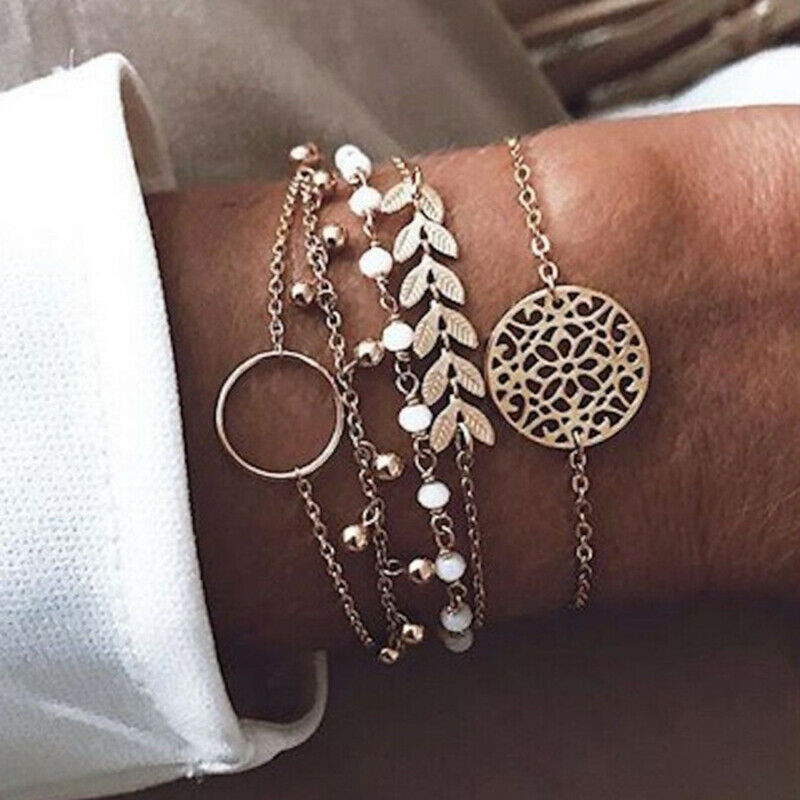 5 flower hollow arrow leaves Women Tassels Leaves Circular Chains Bangle .l8