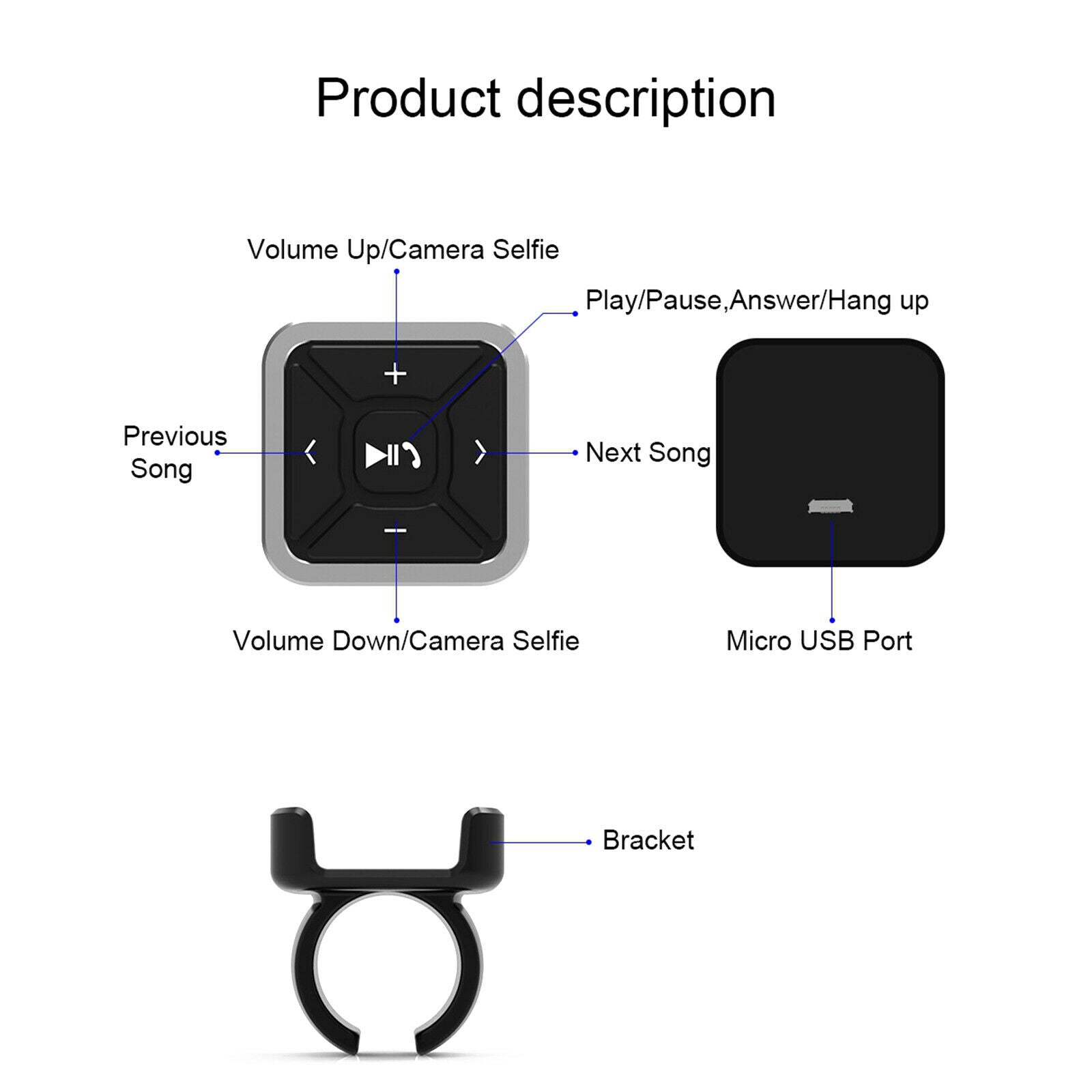 BT009 Wireless Bluetooth 5.0 Remote Control MP3 Media Button for iOS/Android
