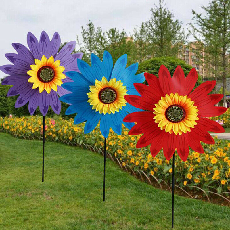 Double Layer Sunflower Windmill Wind Spinner Kids Toys Yard Garden Decora.l8