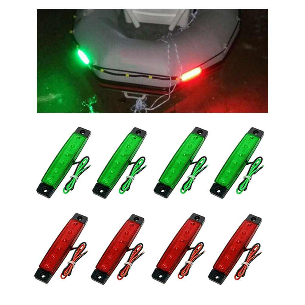 8pcs Red + Green Boat Navigation Light LED Stern Starboard Lamps for Boat