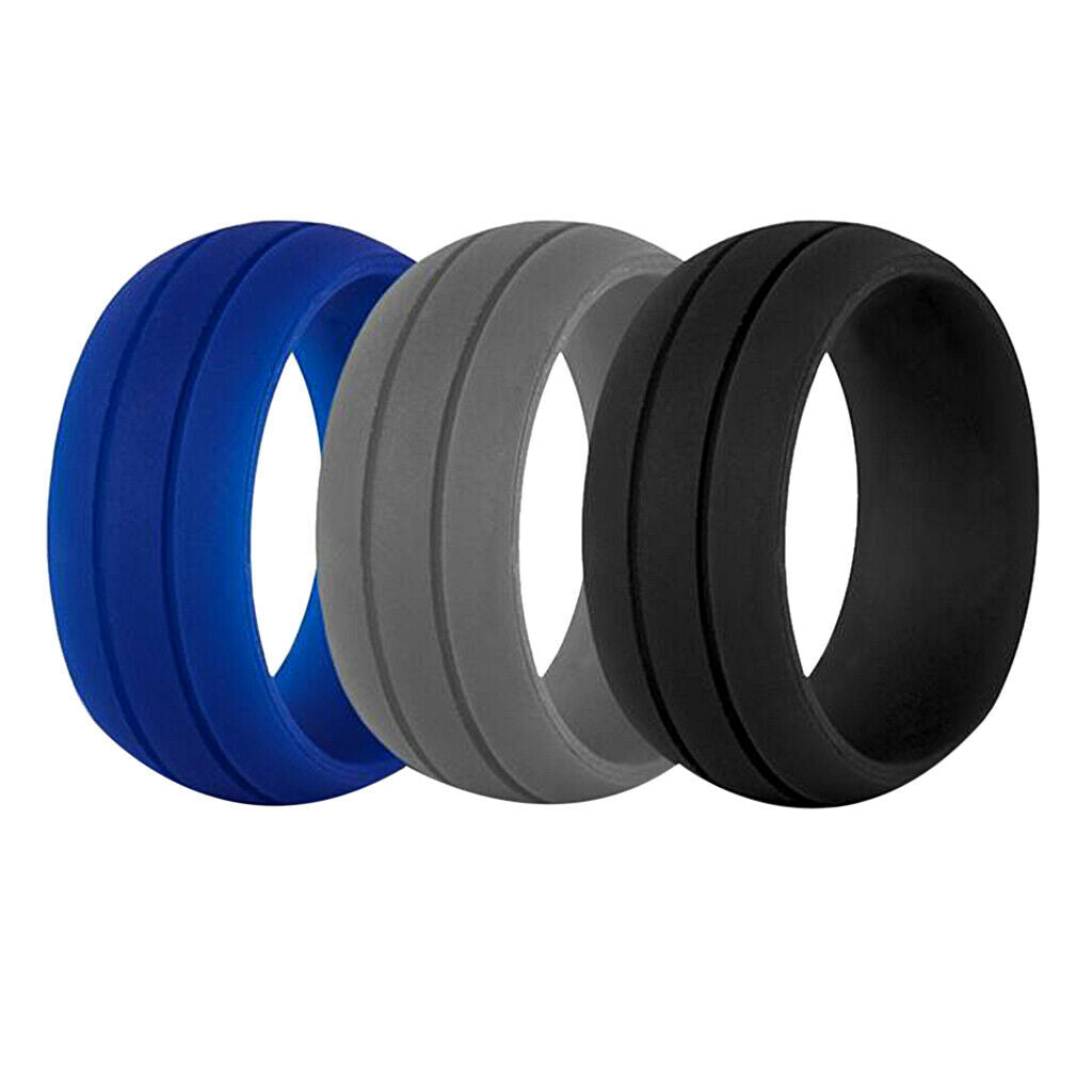 3 Pieces Silicone Wedding Ring Men Women Band Comfortable Flexible Size 10