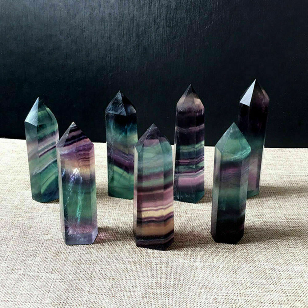 50-60MM Natural Fluorite Quartz Crystal Stone Point Healing Hexagonal Wand AU