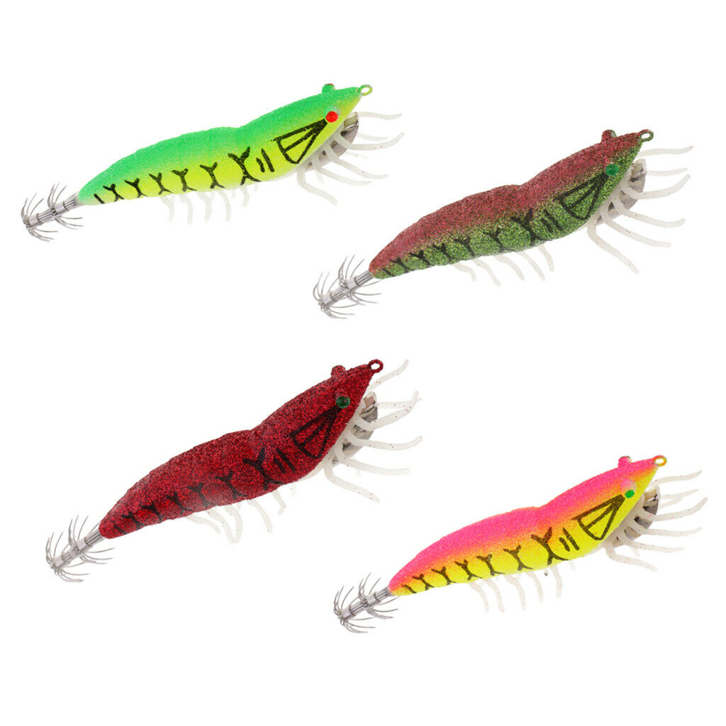 Glow in Dark Squid Jig Hooks Shrimp Fishing Lures with Luminous Soft Leg 01