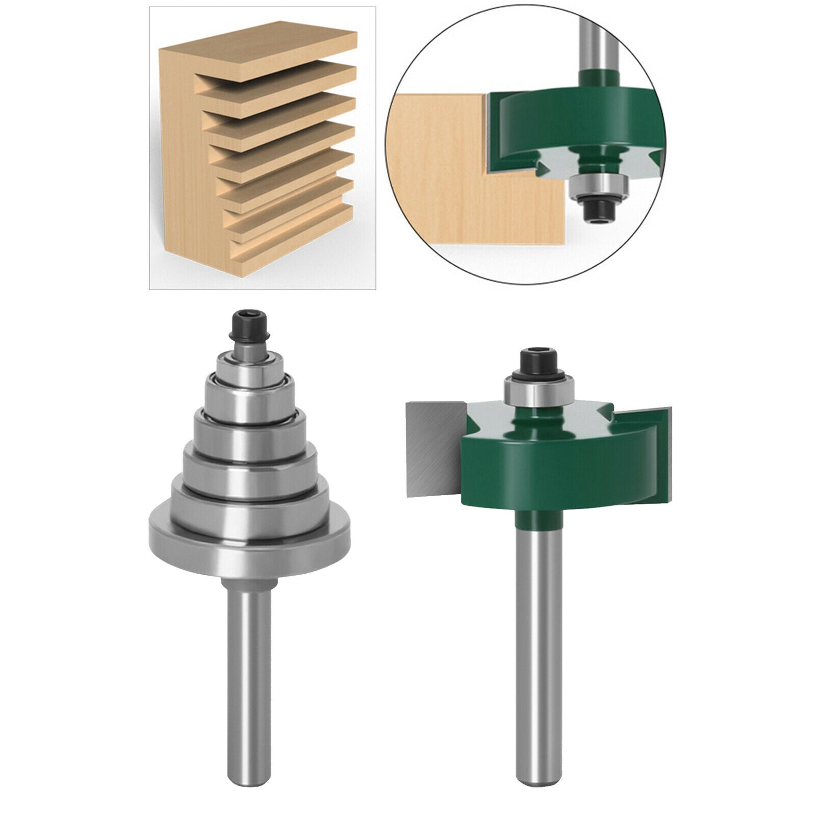 1/4 Inch Carbide Rabbet Router Bit Cutter with 6 Bearings Set Fixtures