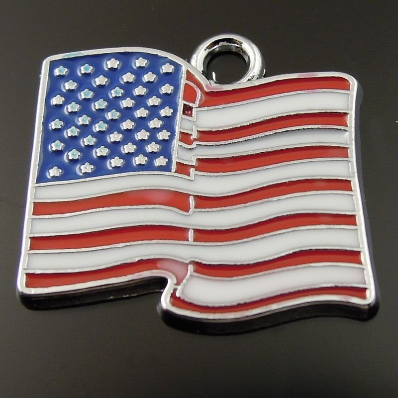 8pcs Rhodium Plated Red Blue White Stars and Stripes Enamel Pendant