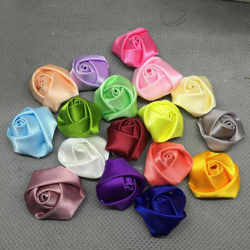 2" 25P Mix Satin Rose Appliques Large Ribbon Flower DIY Craft Supplies