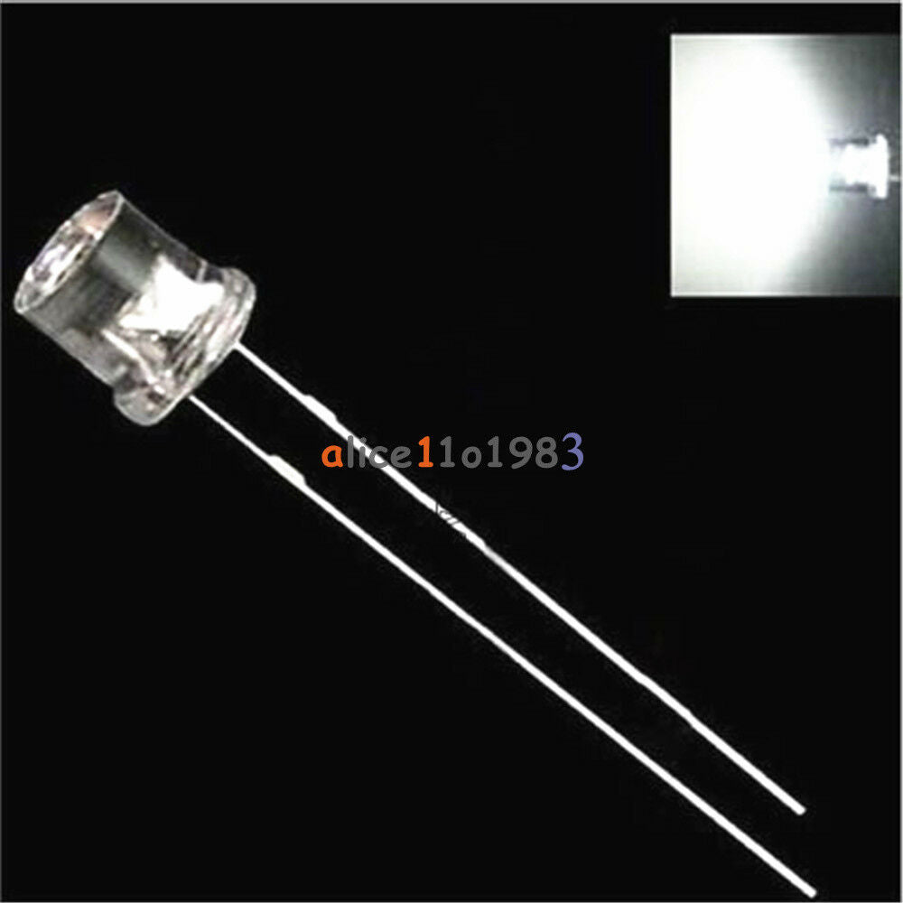 200PCS 5MM 2Pin Flat Top White LED Wide Angle Flat Head Light Lamp