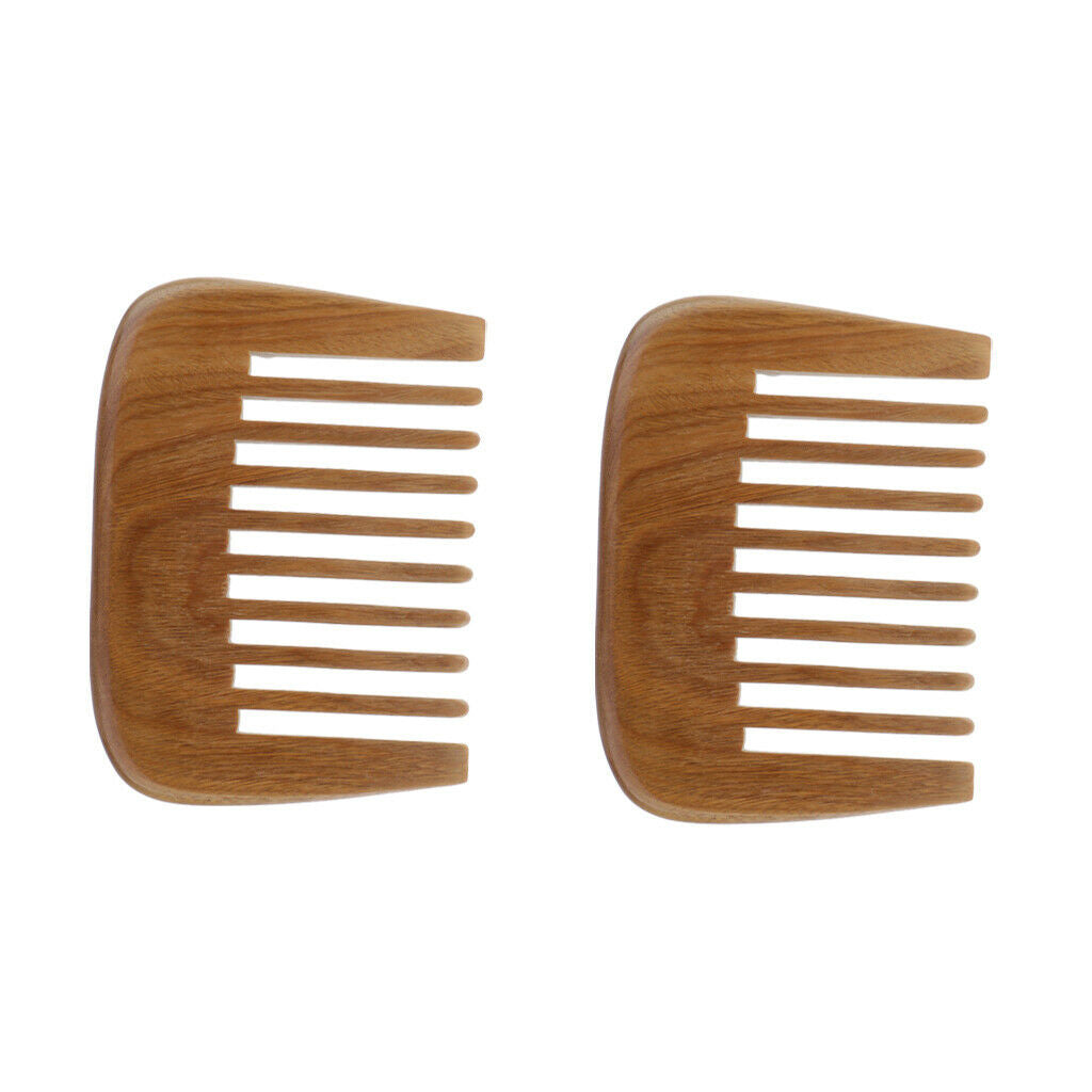 2x Natural Green Sandalwood Wide Tooth Comb Anti Static Detangler Beard Comb