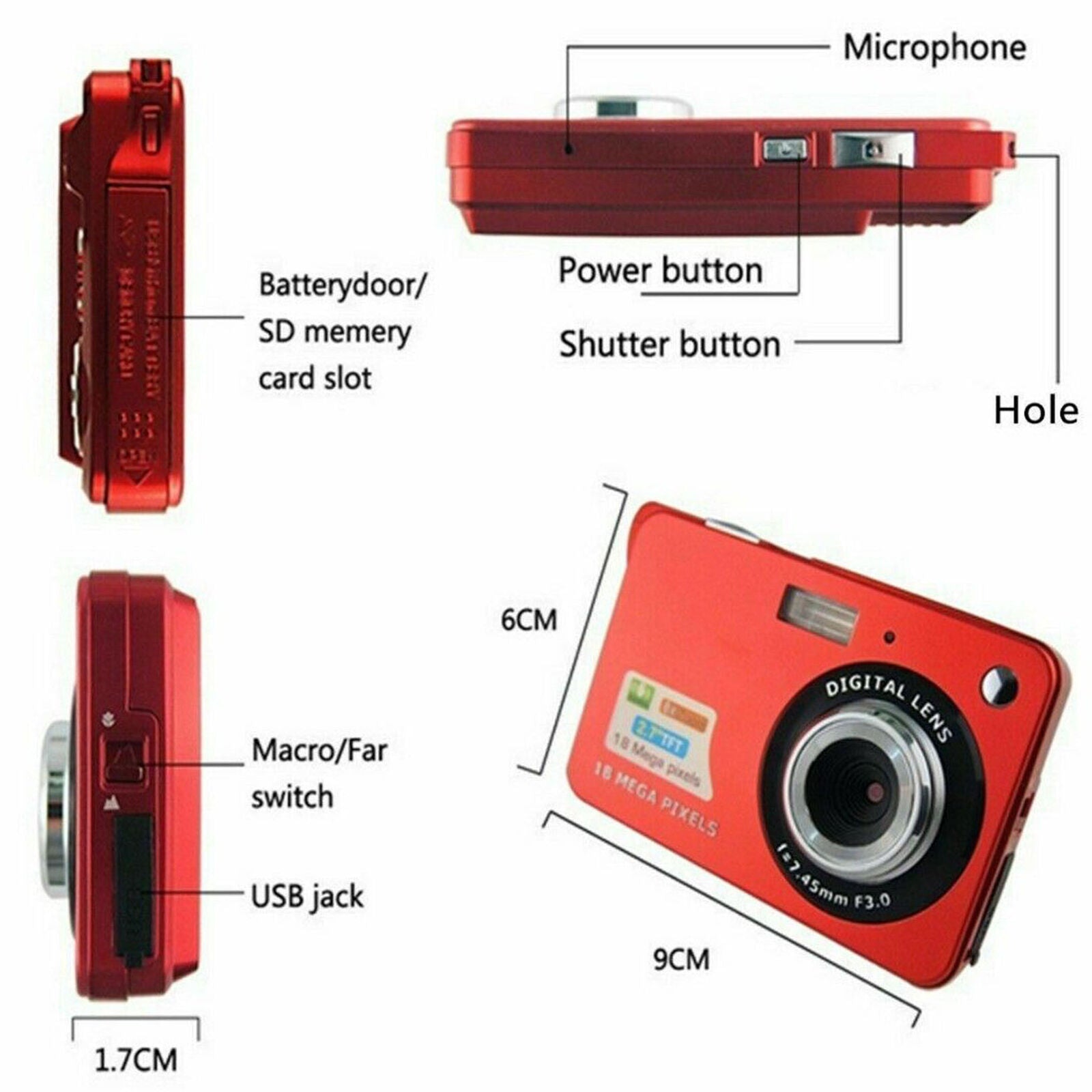 Digital camera 1080P 18MP digital zoom 2.7 inch TFT LCD screen CMOS sensor 66