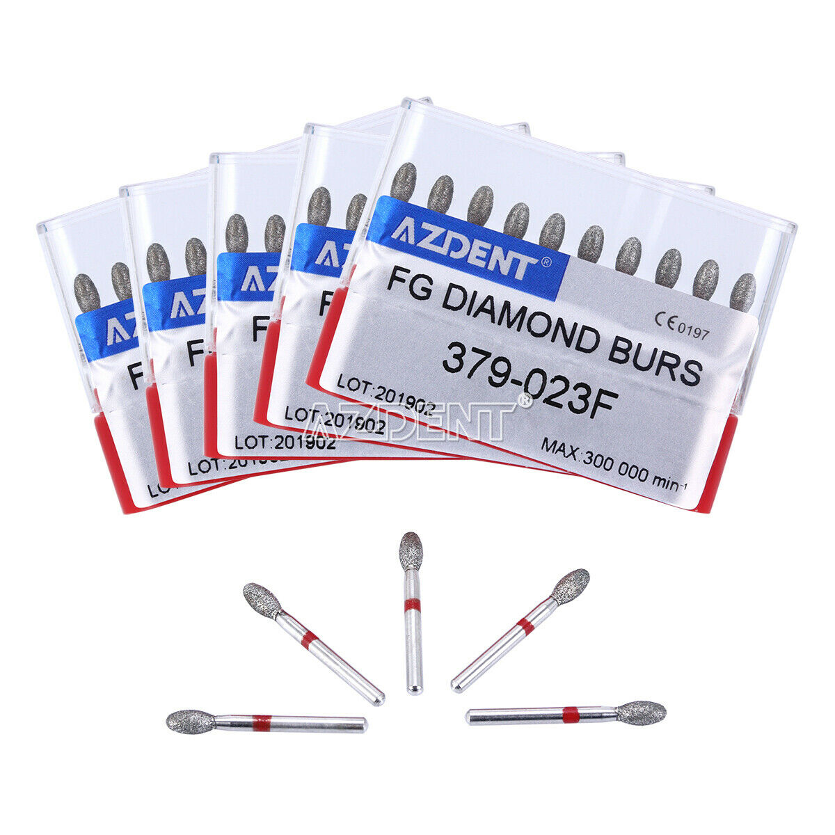10 Boxes AZDENT Dental Diamond Burs Football #379-023F Fine Red 10pcs/Box