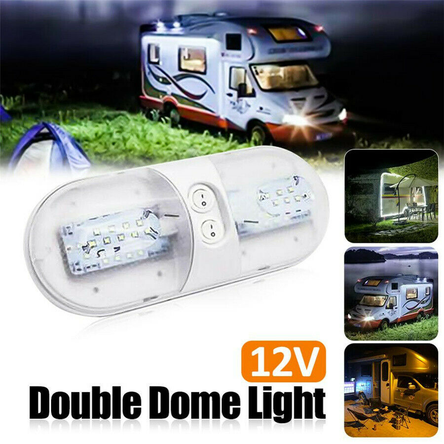 12V 48 LED White Double Dome Light RV Campers Interior Roof Ceiling Reading Lamp