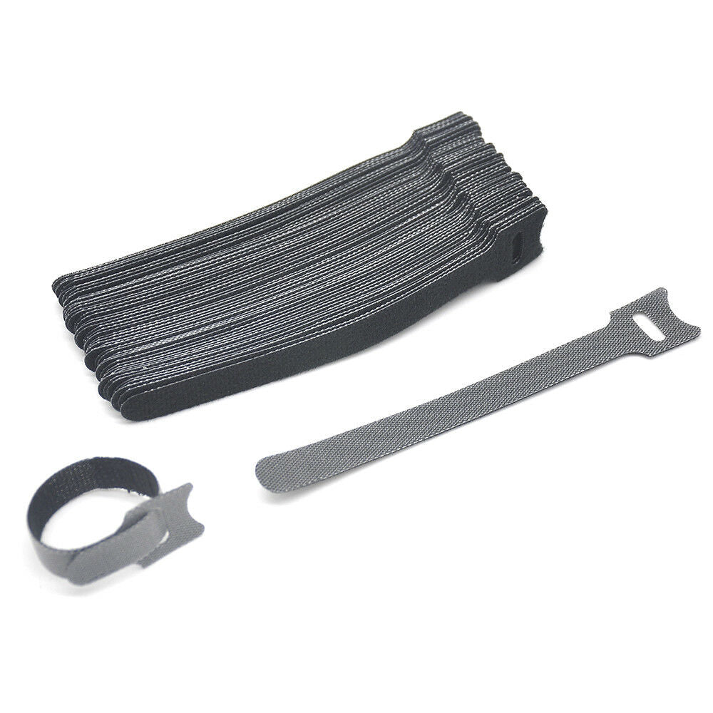 50X Black Nylon Strap Hook and Loop Cable Cord Ties Tidy Organizer Durable