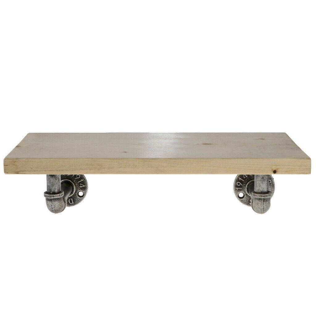 Industrial Pipe Bracket Heavy Duty Iron Wall Storage Shelf Rack Wood Color