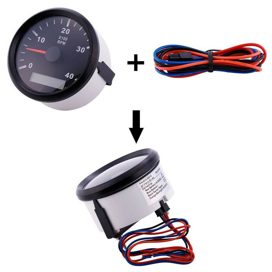 Marine RPM Tachometer Gauge LCD Tacho Hour Meter 12/24V 0-4000 RPM 85mm Red LED