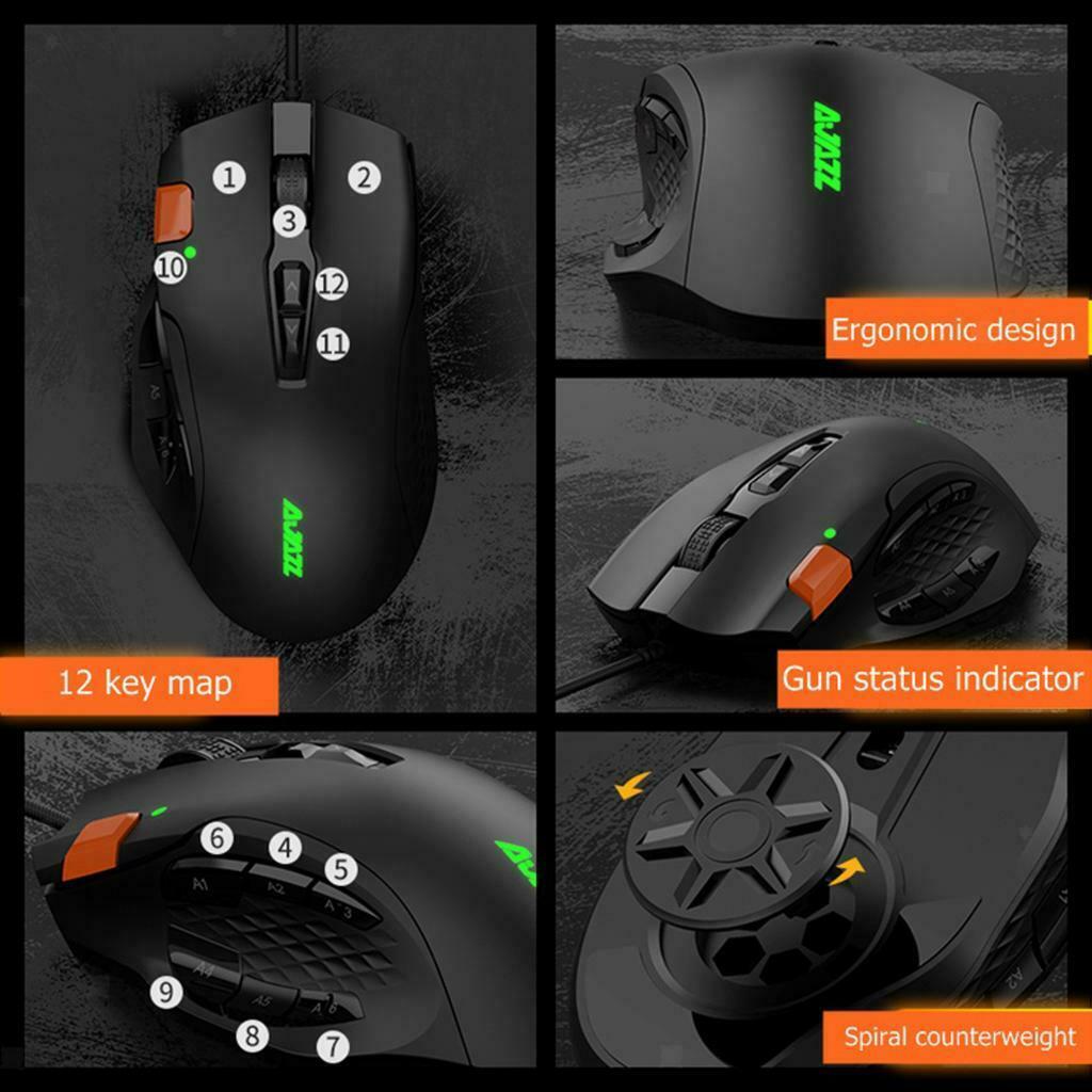 USB Wired Professional MMO TPS Gaming Mouse 12 Buttons Programmable Mice